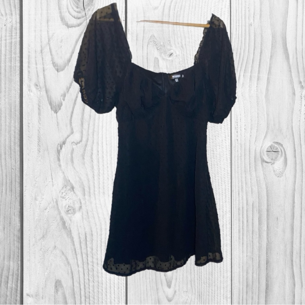 Missguided Black Sheer Puff Sleeve grunge‎ whimsical little black dress size 8